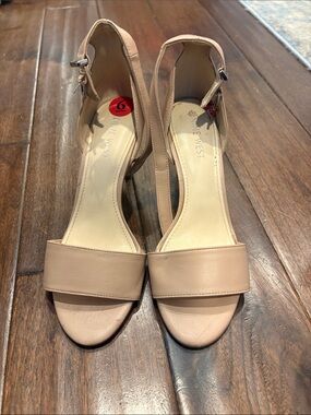 Nine West Beige Open-Toe Ankle-Strap Block Heels